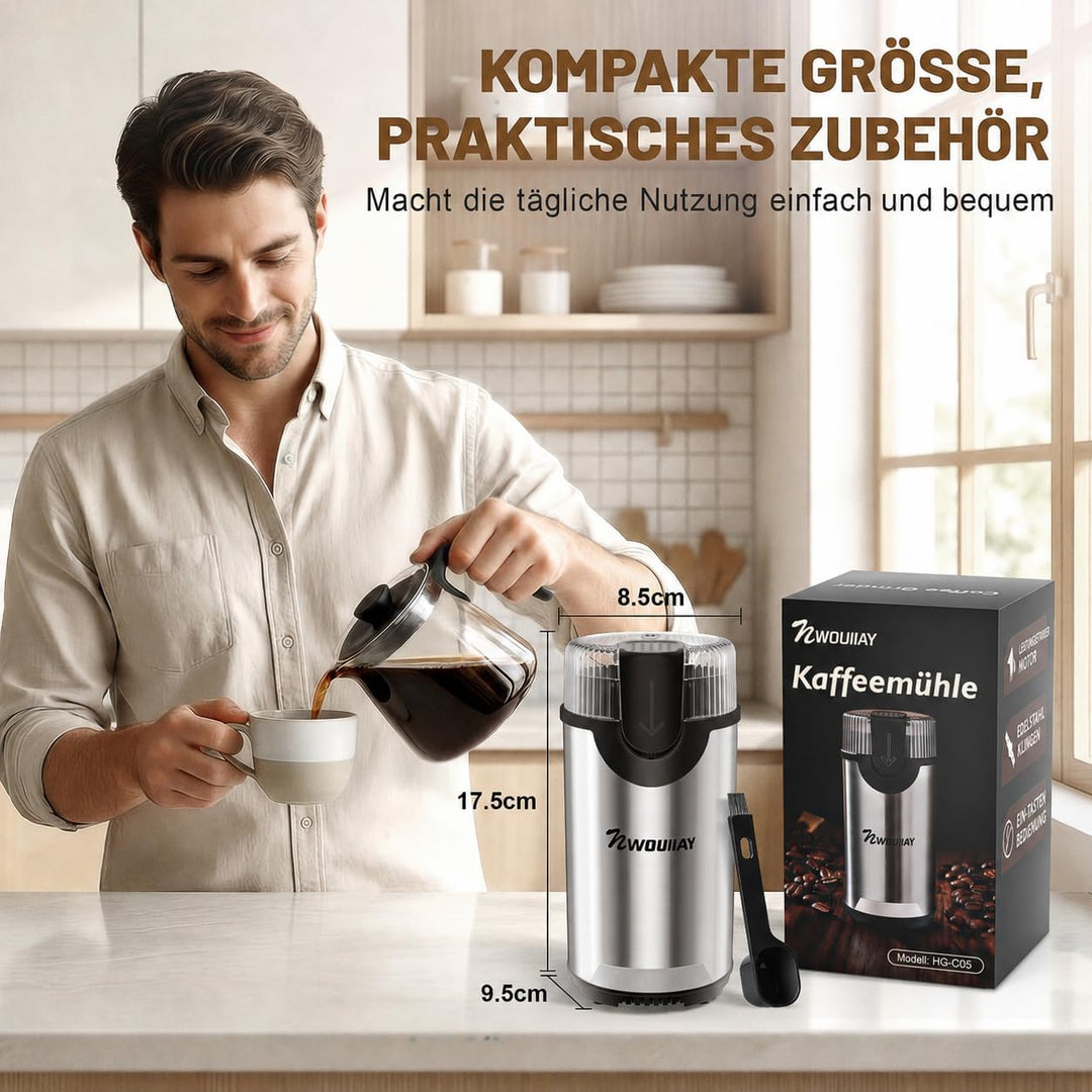 Kaffeemühle 300W Kaffeemühle Elektrisch und Gewürzkapazität bis zu 80 g Kaffeebohnen Klingen aus ros