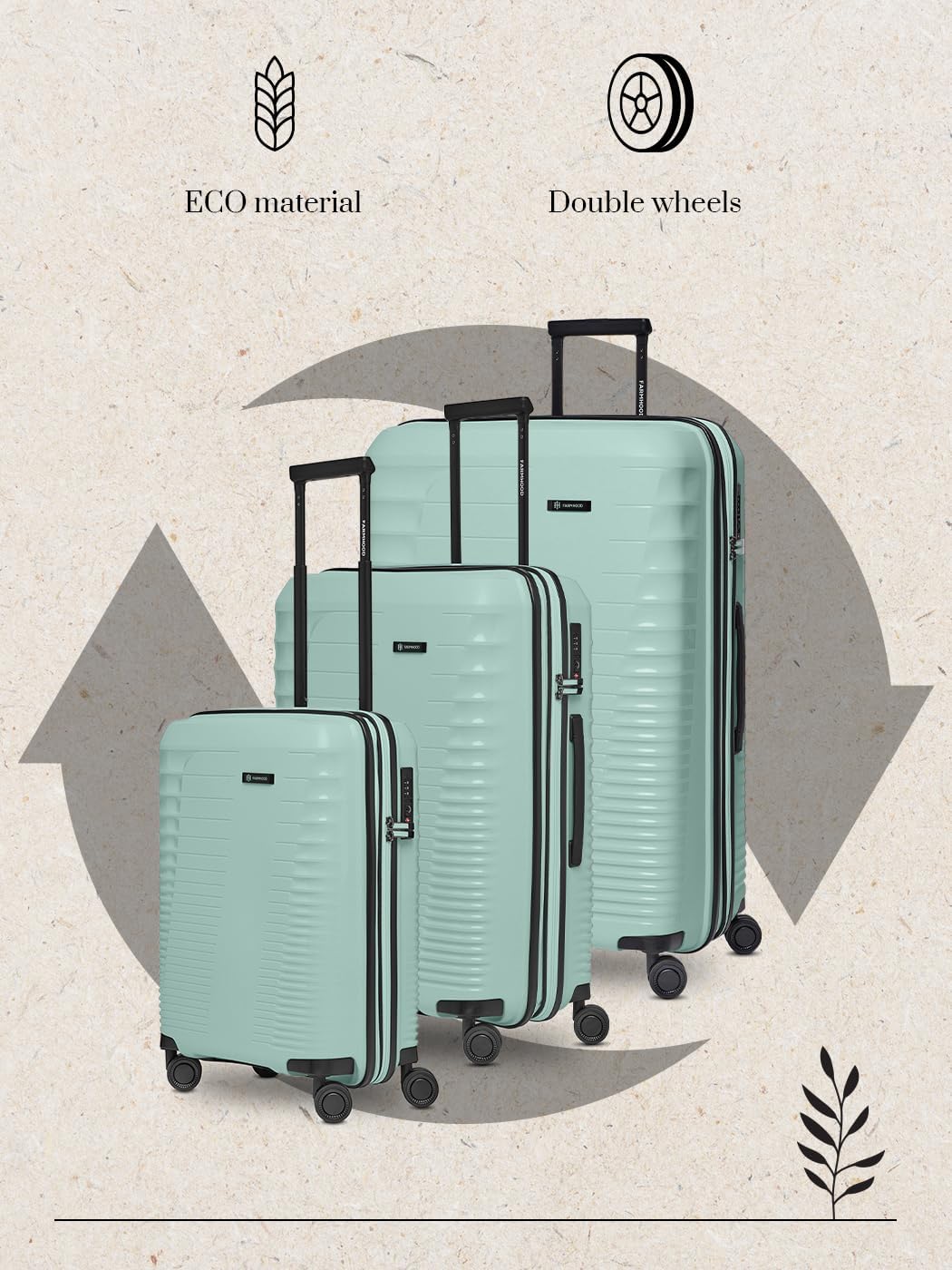 Farmhood Eco Edition nachhaltiges Hartschalen Koffer-Set 3-teilig | Trolleys mit Dehnfalte erweiterb