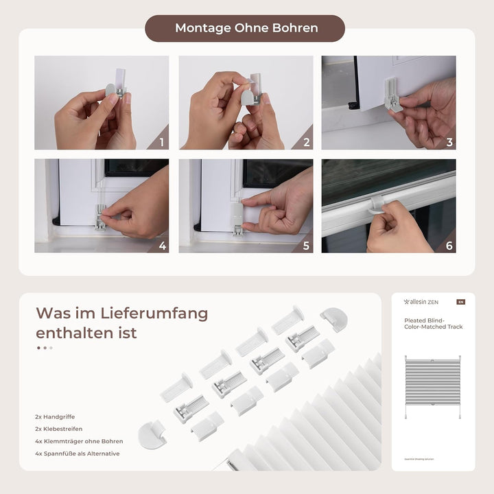 Plissee Klemmfix ohne Bohren, Weiss 95 x 120 cm (BxH), Faltrollo Plisseerollo mit Klemmträger, Jalou