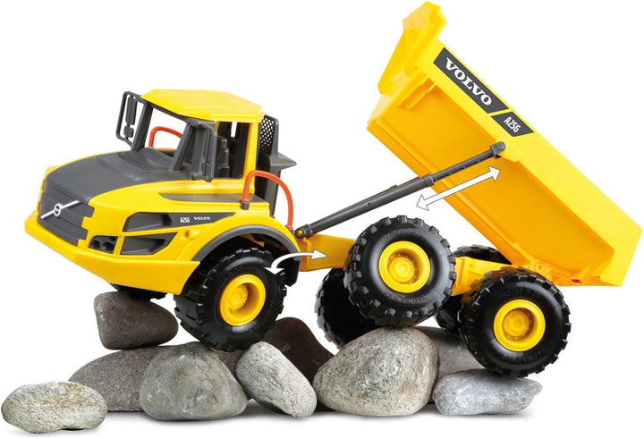 Lena 4616 Worxx Knickgelenkkipper Volvo A25G, Kipplaster aus ABS Kunststoff mit Reifen und Stahlachs