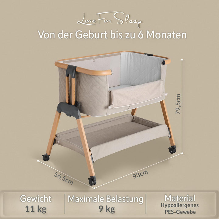 SnooBee Babybett Beistellbett Baby &amp; Co-Sleeper – Höhenverstellbares Babybett mit Matratze, Rollen m