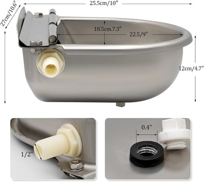 Edelstahl Rinder Trinkwasser mit Abflussstecker und Stecker, automatische Wasserschale für Rinder Sc