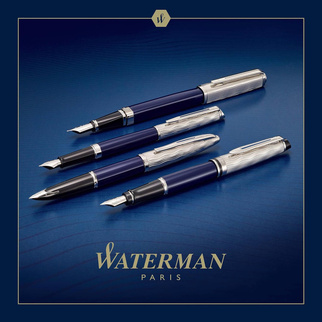 Waterman Hémisphère Füller , Metall und blaue Lackierung , ziselierte Kappe , Füllfederhalter mit mi