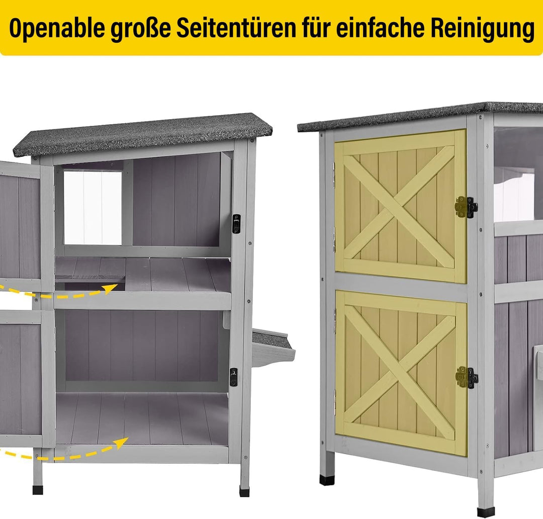 2-stöckiges Outdoor-Katzenhaus aus Holz für den Innenbereich mit Fluchttür L-2 Stöckiges Type-3, L-2