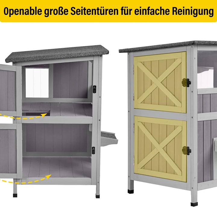 2-stöckiges Outdoor-Katzenhaus aus Holz für den Innenbereich mit Fluchttür L-2 Stöckiges Type-3, L-2