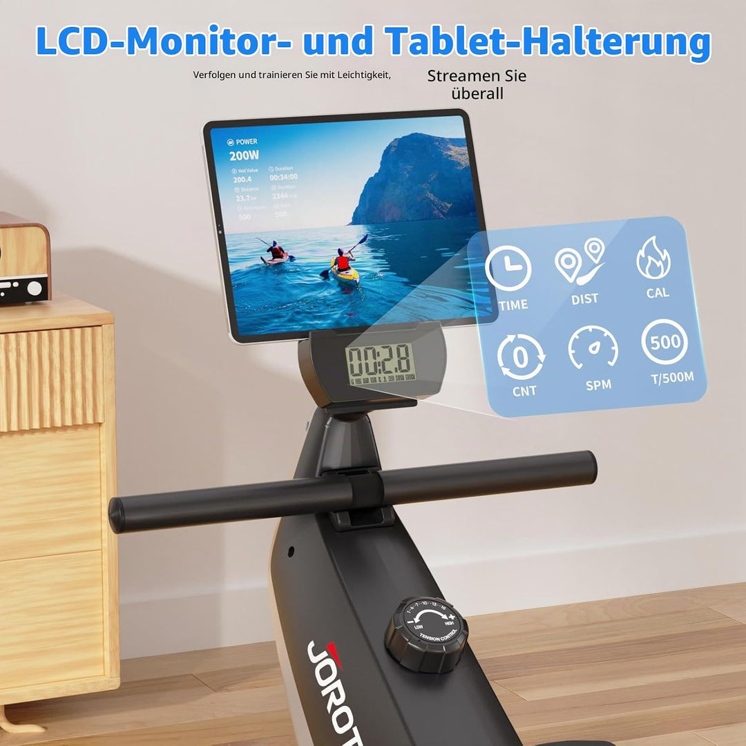 JOROTO Rudergerät für Zuhause – Leiser Magnetwiderstand | Kompatible App | 16 Widerstandsstufen | Du
