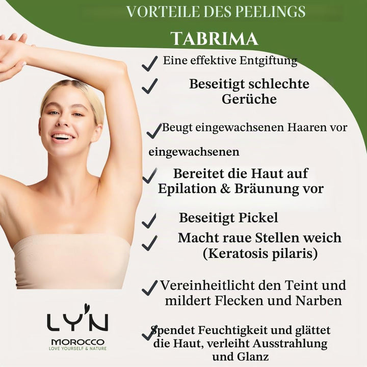 Ly'n Morocco TABRIMA SAHRAOUIA NILA und Weihrauch männlich Körpermaske Exfoliant für Knie, Ellbogen,
