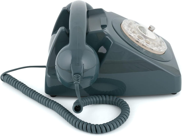 GPO 746ROTARYGRY Retro Telefon mit Wählscheibe im 70er Jahre Design Grau, Grau