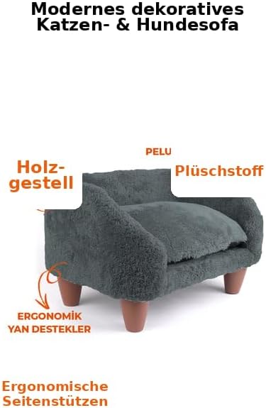 Generisch Katzen- und Hundesofa, Gemütliches Sofa-Bett, Beige und Grau, Plüschmaterial, mit Holzbein