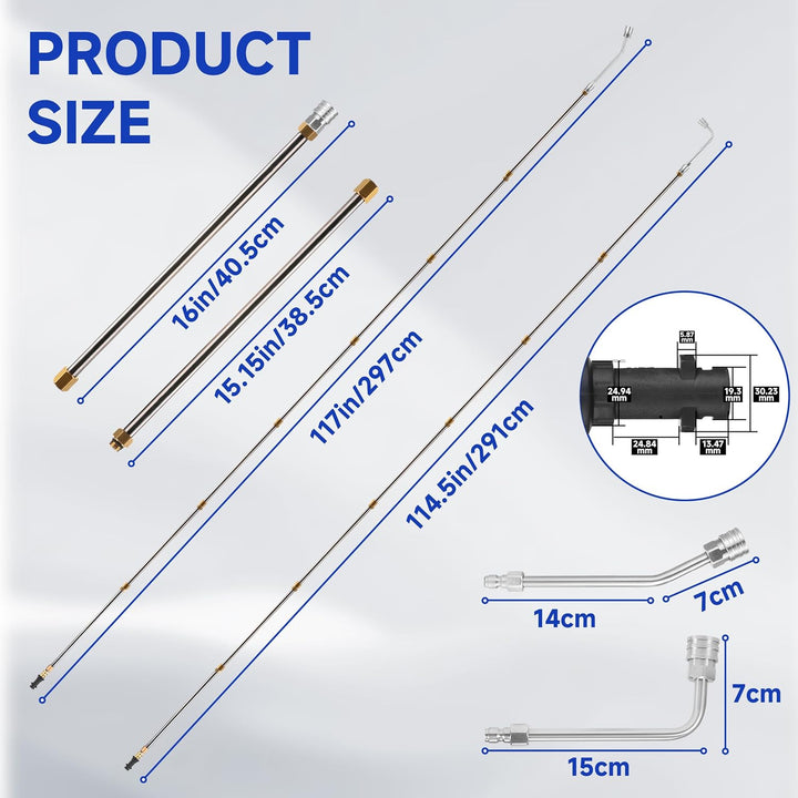 Tool Daily Hochdruckreiniger-Lanzen-Set für Karcher K2-K7, 276 bar | mit Adapter, gebogener Stange (
