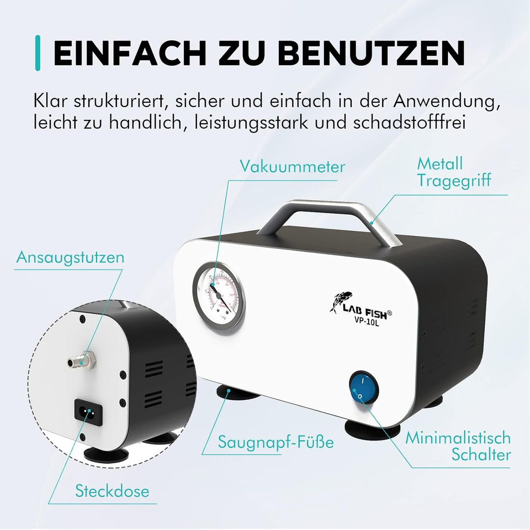 LABFISH Labor Vakuumpumpe Tragbare ölfreie Membran Vakuumpumpen Laborpumpen 10L/min mit Gummischlauc