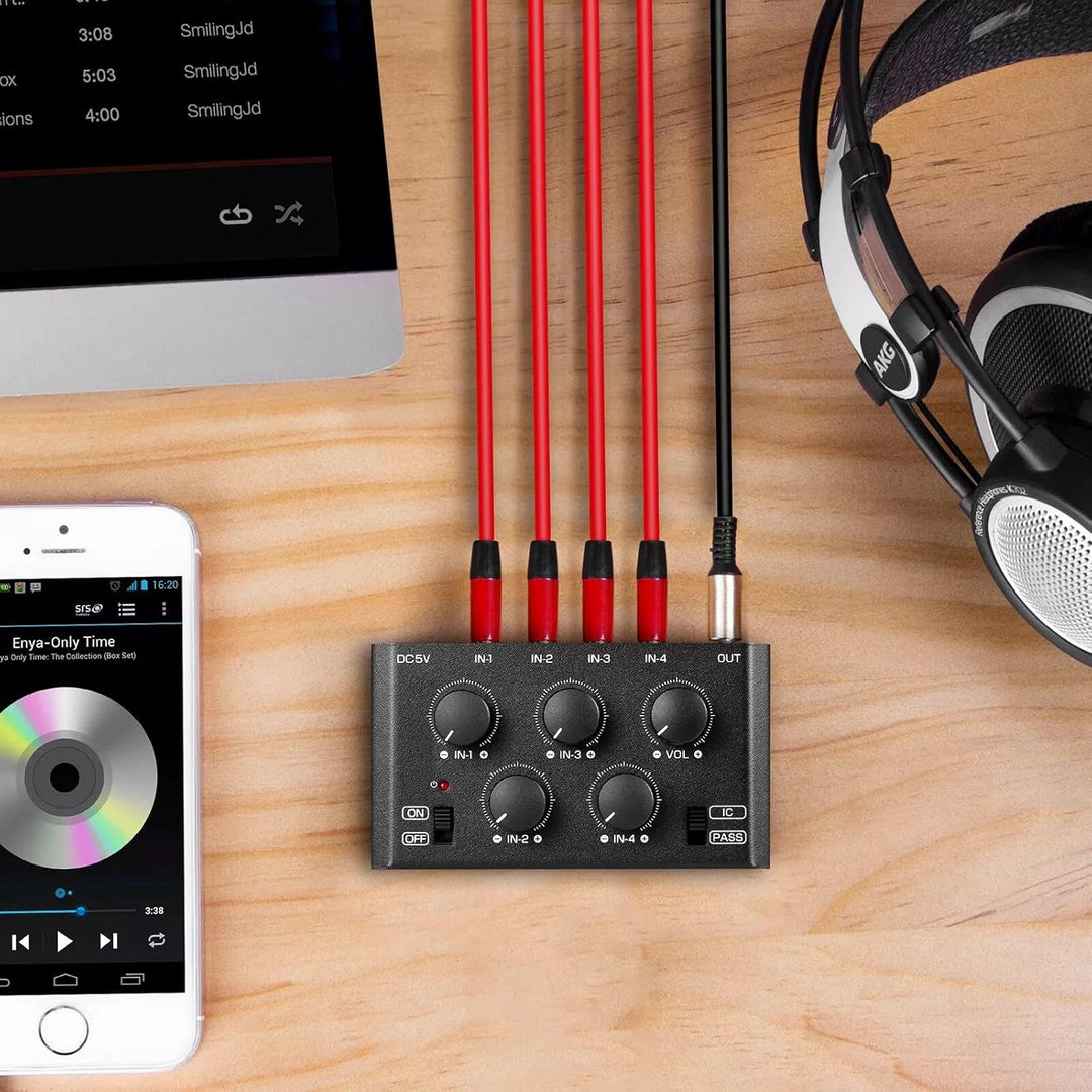 Mini Stereo-Audiomixer mit 4 Kanälen und sehr geringem Rauschen für Heim/Studio/Bar Line-Mixer (MC5-