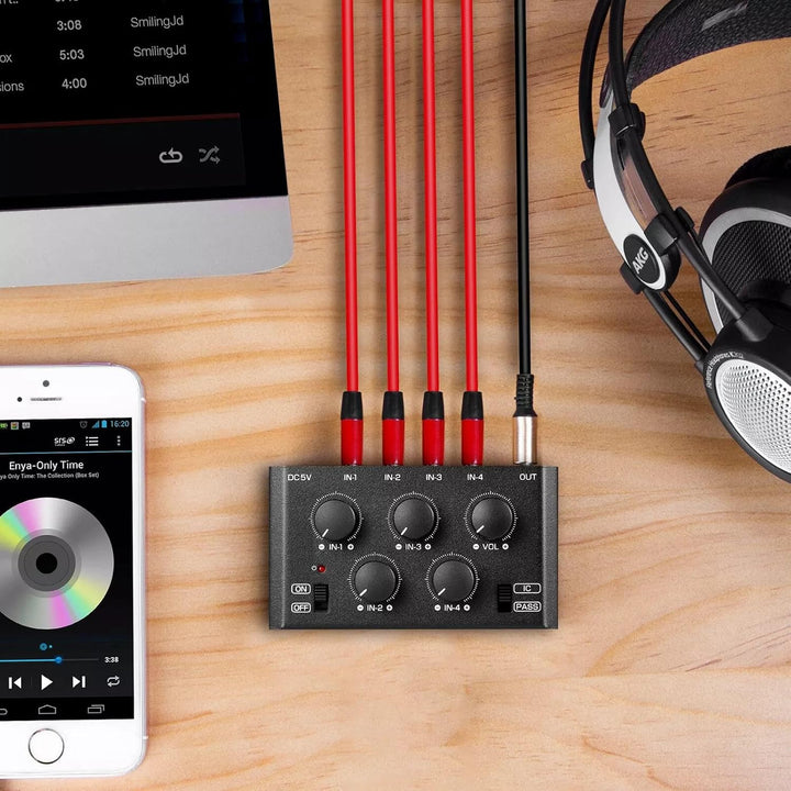 Mini Stereo-Audiomixer mit 4 Kanälen und sehr geringem Rauschen für Heim/Studio/Bar Line-Mixer (MC5-