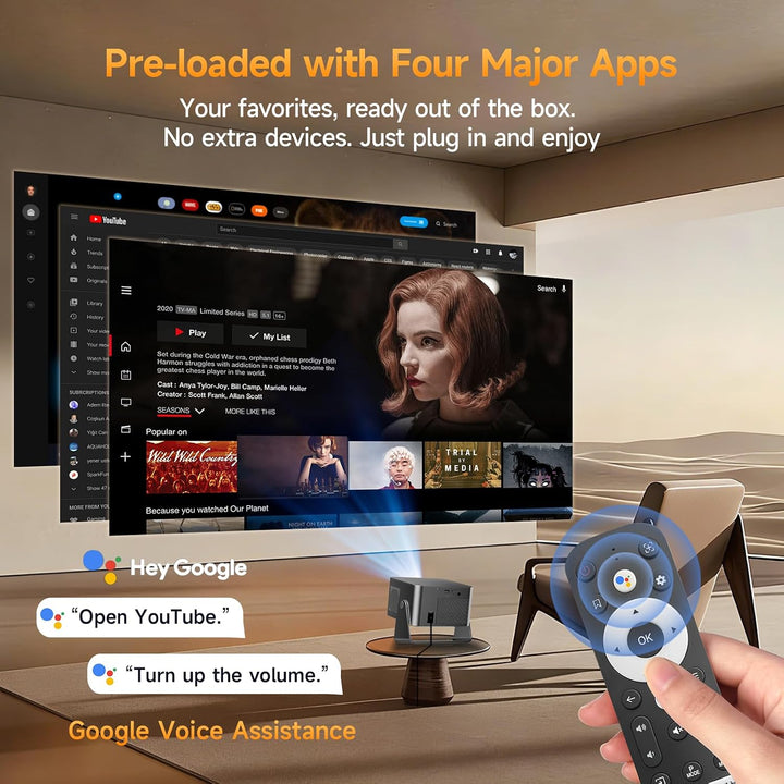 Alwtniet Beamer 4k Mit Google TV, Native Full Hd 1080p Mini Projector Heimkino Bluetooth WiFi Klein