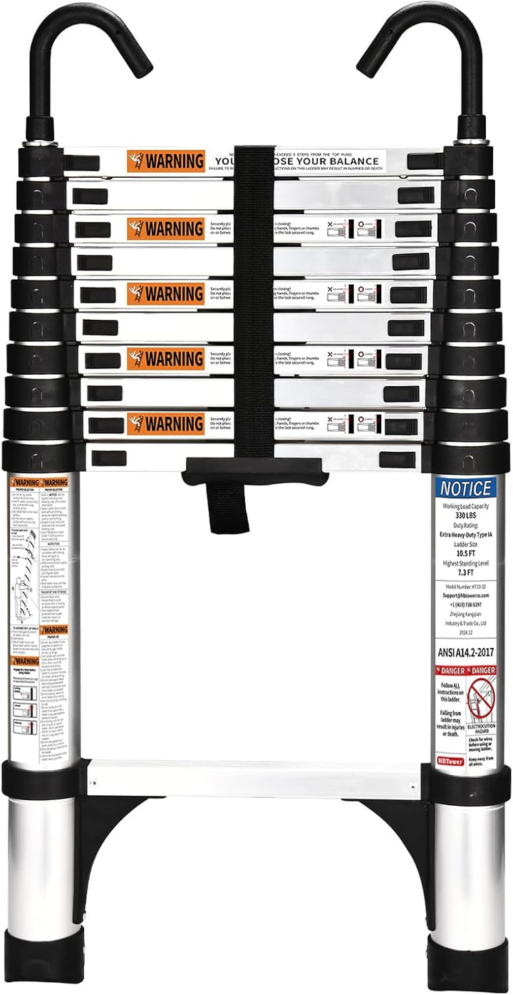 HBTower 3,2m Teleskopleiter Aluminium mit Haken, Leichte Ausziehleiter, Leiter Ausziehbar, klappbare