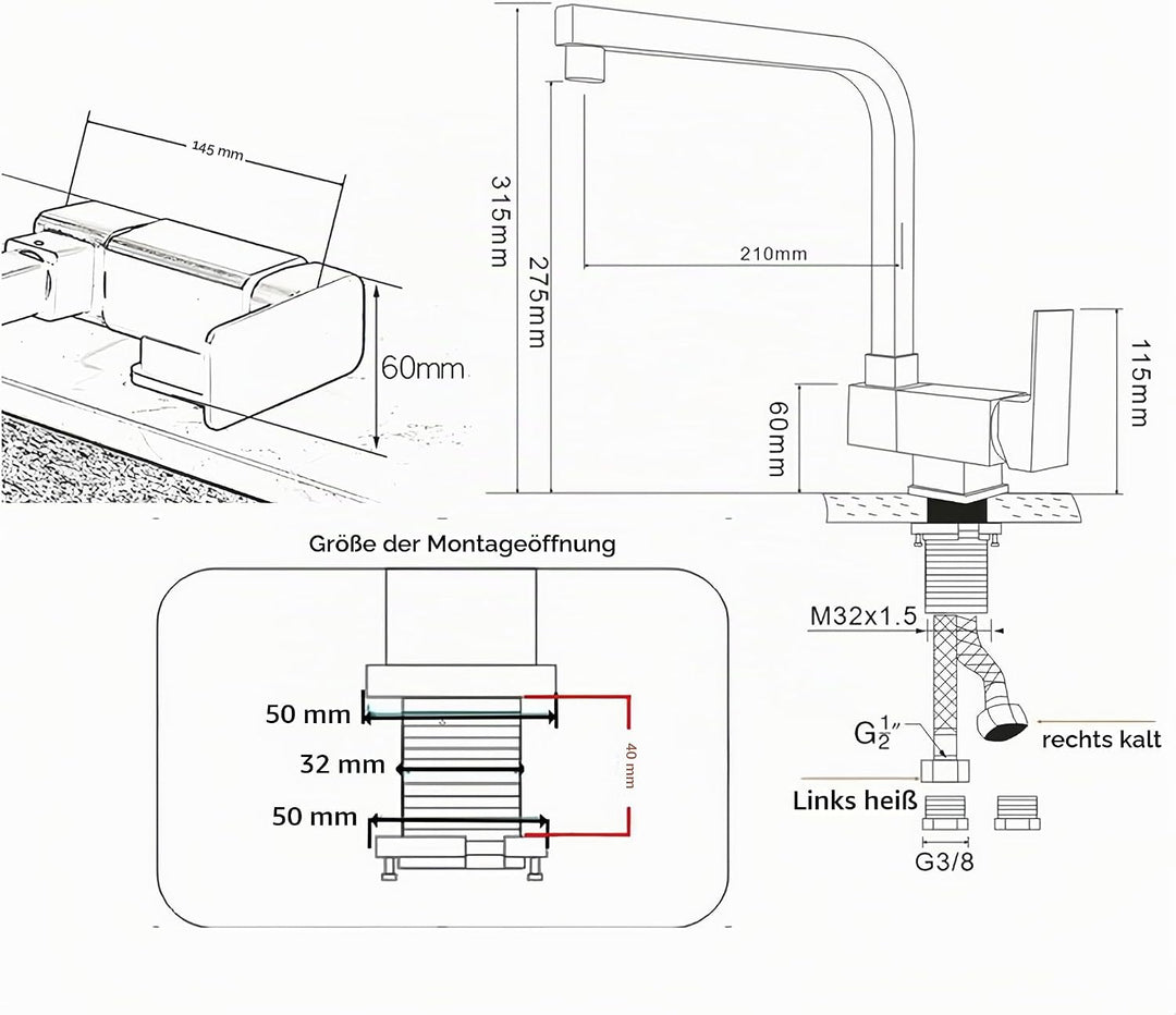Vorfenster Küchenarmatur Aus 360° Verstellbarer-Wasserhahn Küche Mit 2 Strahlarten, 360° Drehbare Ar