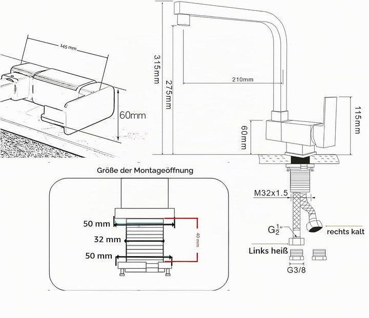Vorfenster Küchenarmatur Aus 360° Verstellbarer-Wasserhahn Küche Mit 2 Strahlarten, 360° Drehbare Ar