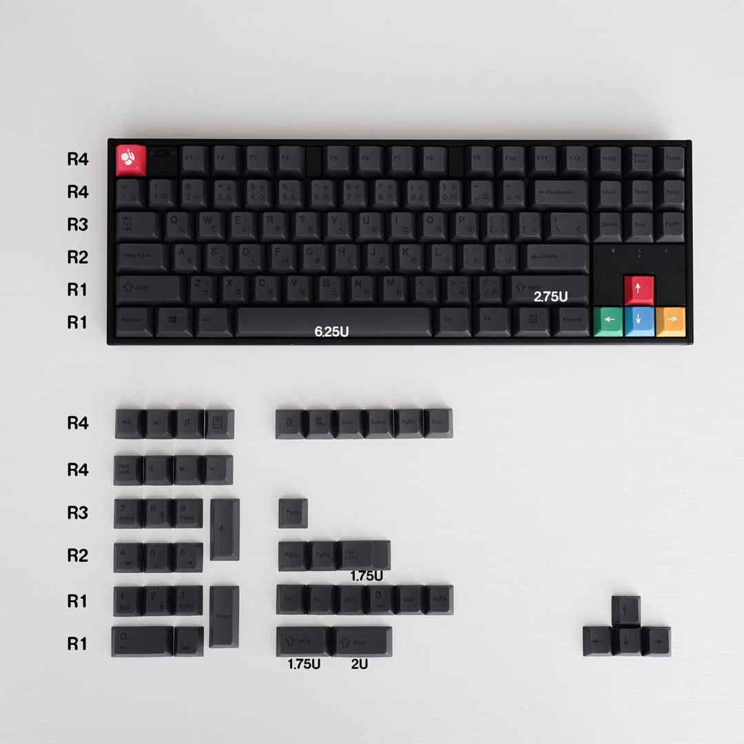PBT Tastenkappen 130 Tasten Dye Sub Cherry Profile Japanese Gray Keycaps Set for 61/87/104/108 Cherr