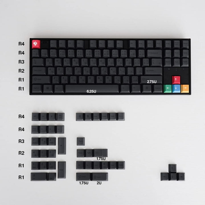 PBT Tastenkappen 130 Tasten Dye Sub Cherry Profile Japanese Gray Keycaps Set for 61/87/104/108 Cherr