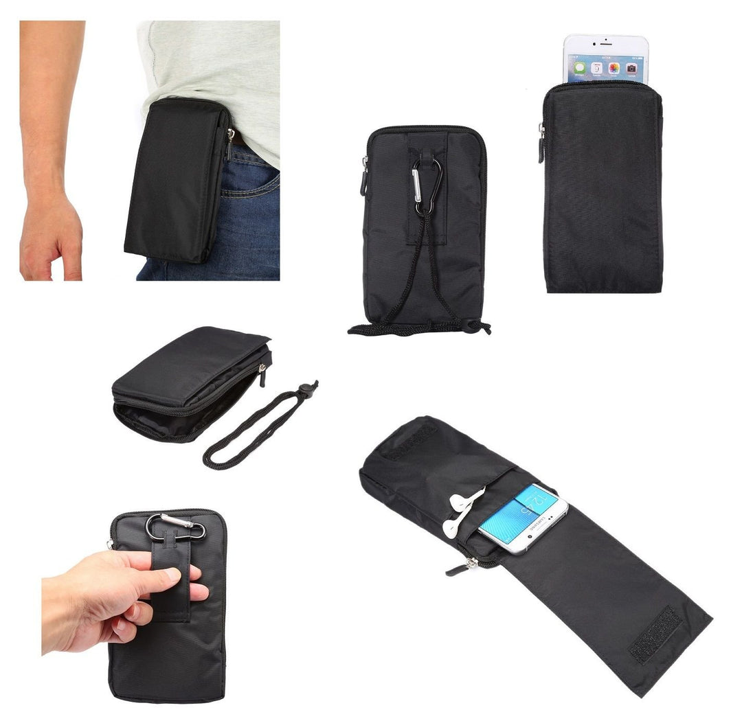 Multi-Functional Universal Vertical Stripes Pouch Bag Case Zipper Closing Carabiner for Sony Xperia