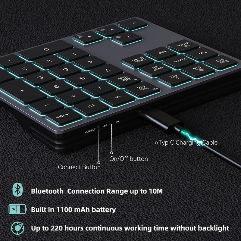 Doohoeek Bluetooth-Nummernblock mit Hintergrundbeleuchtung für Laptops und Computer, Nummernblöcke 3