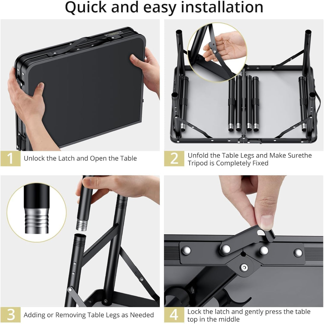 Anbte Campingtisch Klappbar 60x40cm Aluminium Rahmen mit 3 Höhen Verstellbar 27.3/51/74.7cm mit Aufb
