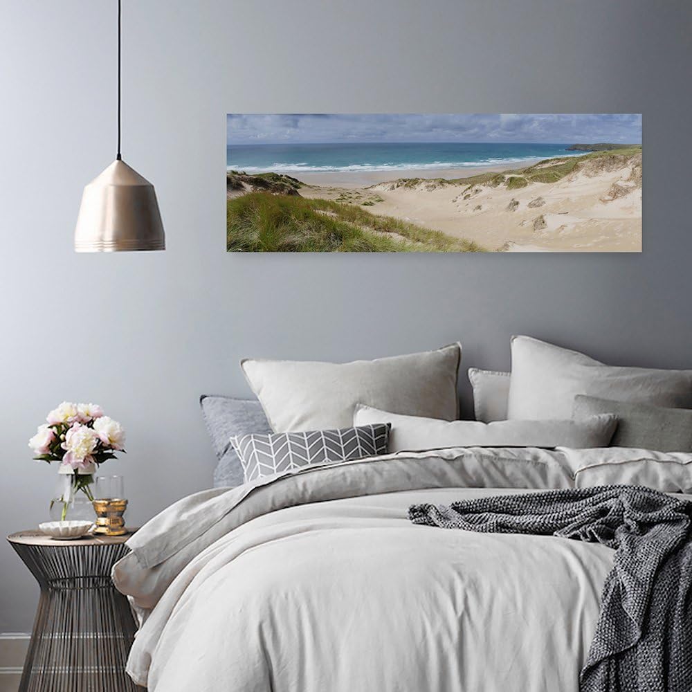 Feeby. Leinwandbild, Bilder, Wand Bild, Wandbilder, Kunstdruck 100x40 cm, MEER, NATUR, BRAUN, BLAU,