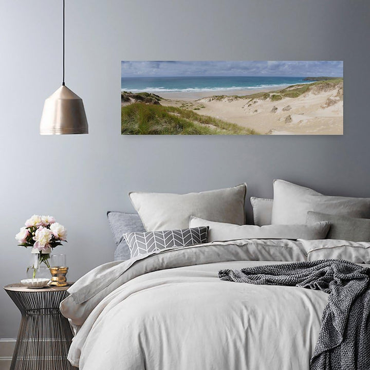 Feeby. Leinwandbild, Bilder, Wand Bild, Wandbilder, Kunstdruck 100x40 cm, MEER, NATUR, BRAUN, BLAU,