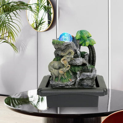 Dyna-Living Zimmerbrunnen Tischbrunnen mit Rollender Kugel, Brunnen Polyresin Springbrunnen LED-Bele