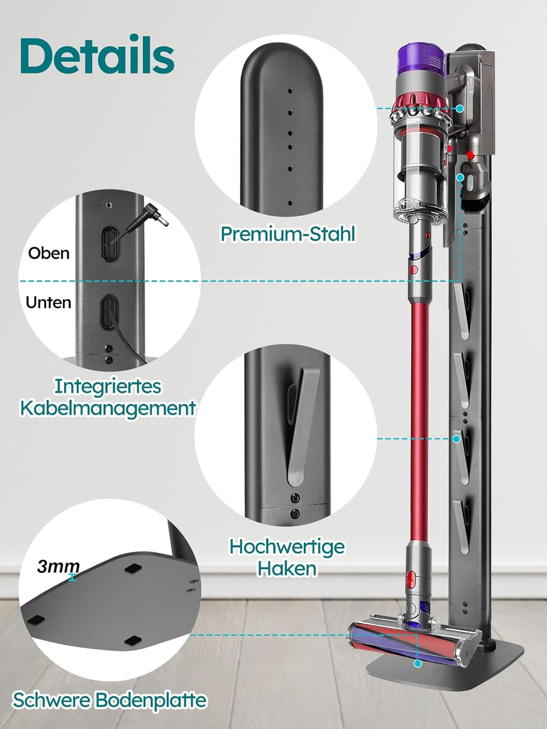 Ständer kompatibel mit Dyson G5 V15 V12 V11 V10 V8 V7 V6, Halterung, Bodenständer, Zubehörhalter Spe