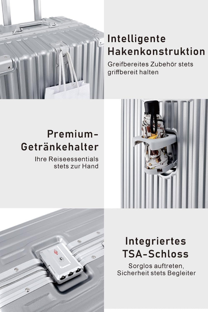 Aoliwei Mittelgrosser Koffer M 67cm - Alurahmen Hartschalenkoffer aus 100% Polycarbonat, ca. 65L - P
