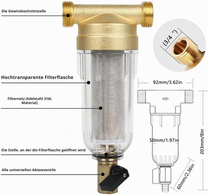 Ausspülbarer Feinfilter, vorfilter, Wasserhahn Wasserfilter Wasser, Vorfilter Sedimentfilter, Spin D