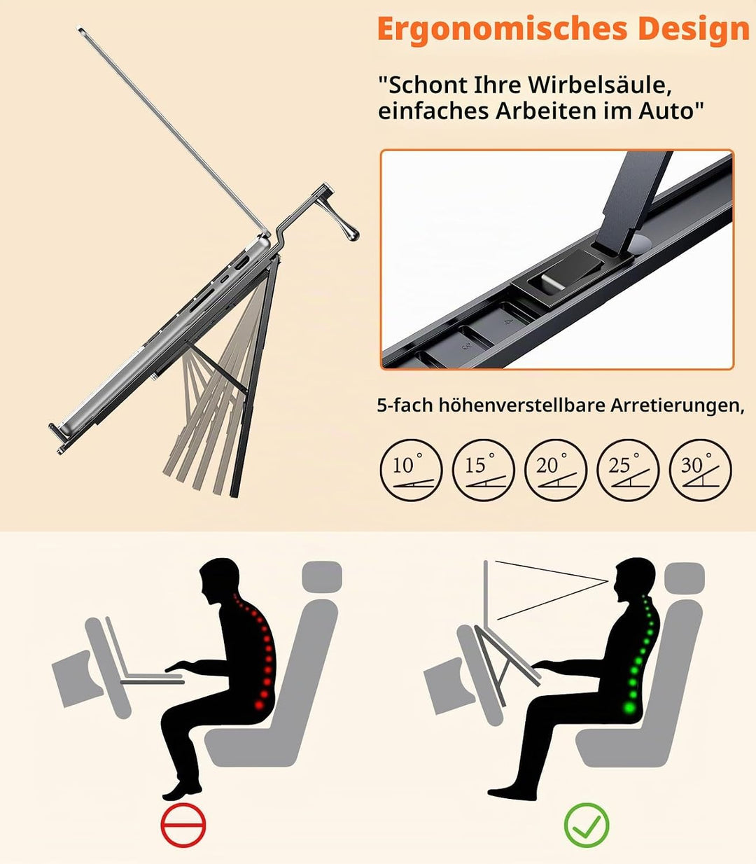Auto Laptop Halterung Lenkrad Tablett Halter Höhenverstellbar Auto Schreibtisch für Laptop Computer