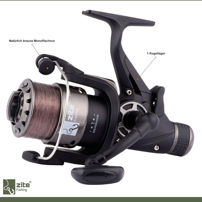 Zite Fishing Freerunner Reel Set - 3 STK Freilaufrollen bespult mit brauner Monofilschnur 0,30mm - I