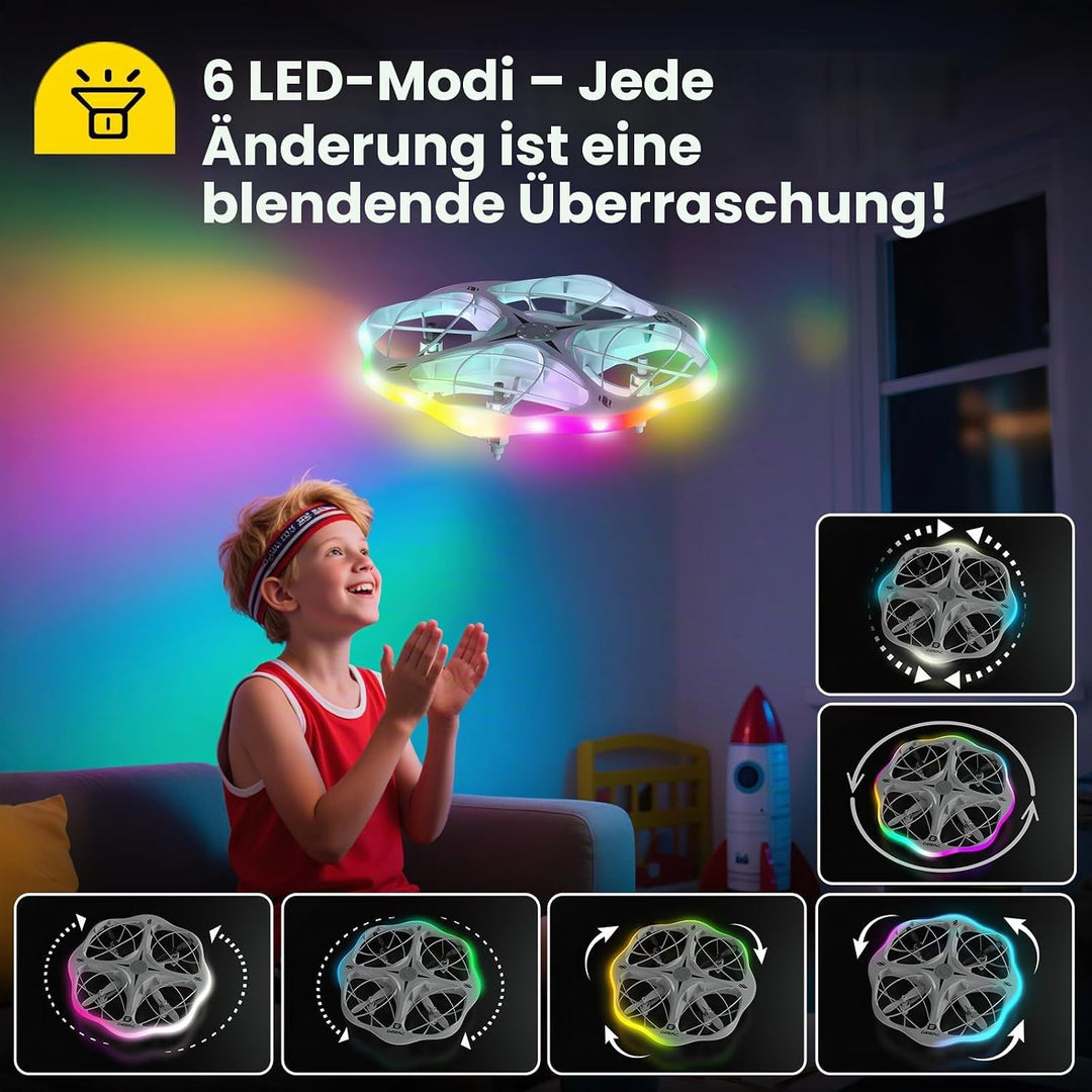 DEERC D13 Mini-Drohne für Kinder mit Hindernissvermeidung, 6 LED-Modi, kleines einfaches UFO-Spielze