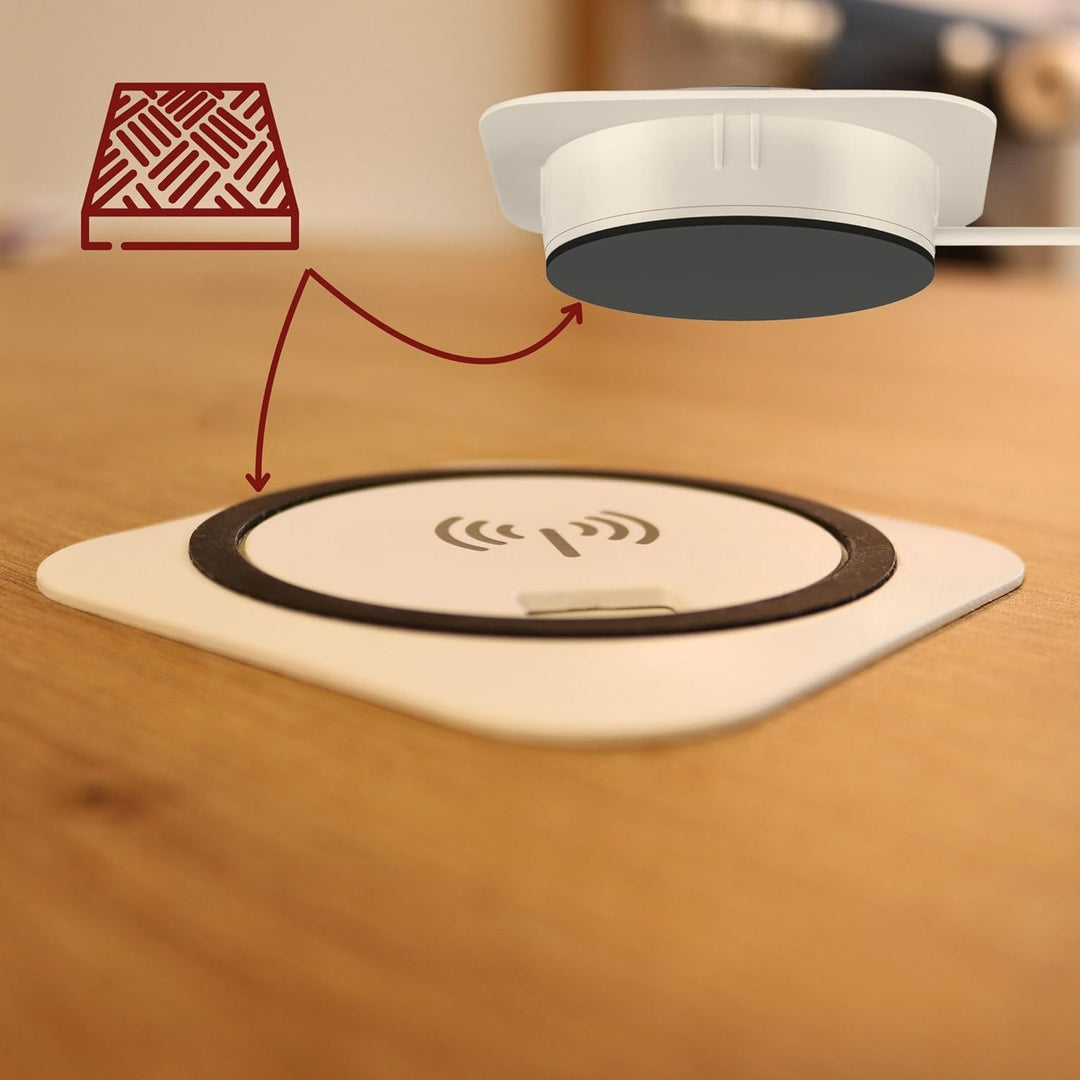 kalb | QI Einbau Schnellladegerät 15W weiss 7,5cm Ø - Smart Wireless USB Charger, USB-Port, USB-C Po
