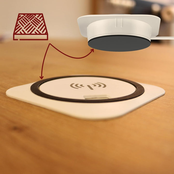 kalb | QI Einbau Schnellladegerät 15W weiss 7,5cm Ø - Smart Wireless USB Charger, USB-Port, USB-C Po