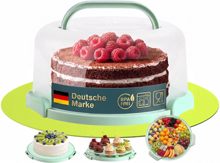 uandu Kuchen Transportbox rund, Tortentransportbox mit Deckel, Haube und Griff. Aufbewahrungsbox, Ku