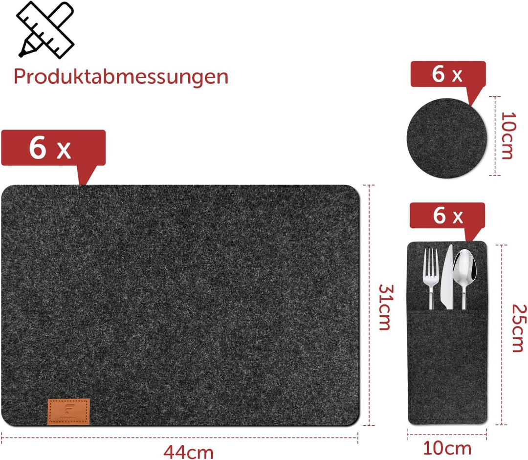 shinfly Tischsets Abwaschbar Platzsets aus Filz 18er Set, Abwischbar Tischsets, Hitzebeständig rutsc