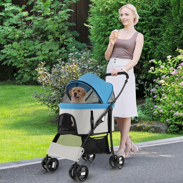 COSTWAY 3 in 1 Hundewagen, Hundebuggy klappbar, bis 15 kg, Haustierwagen mit Netzfenstern | verstell