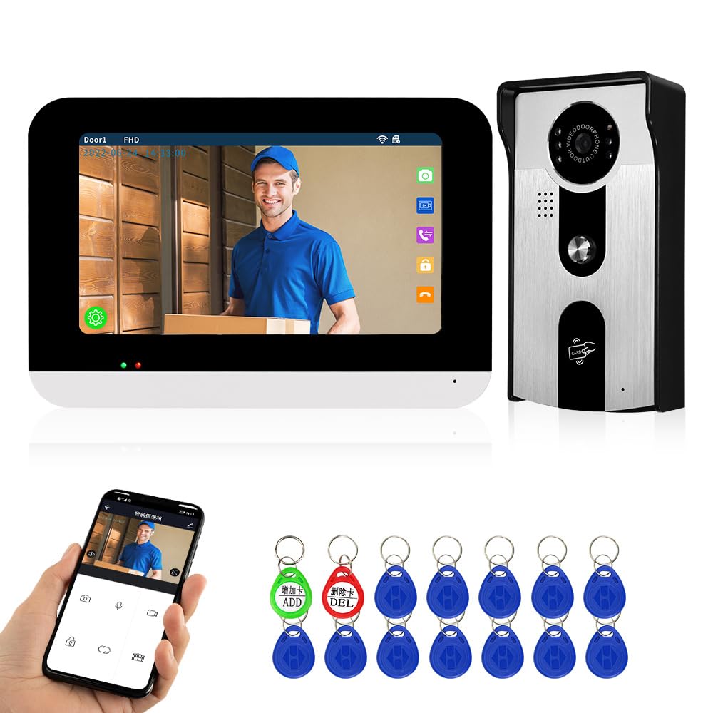 WLAN Tuya Home Video Türklingel Intercom-System 7 Zoll Farb Touchscreen Innenmonitor, 1080P Digits H