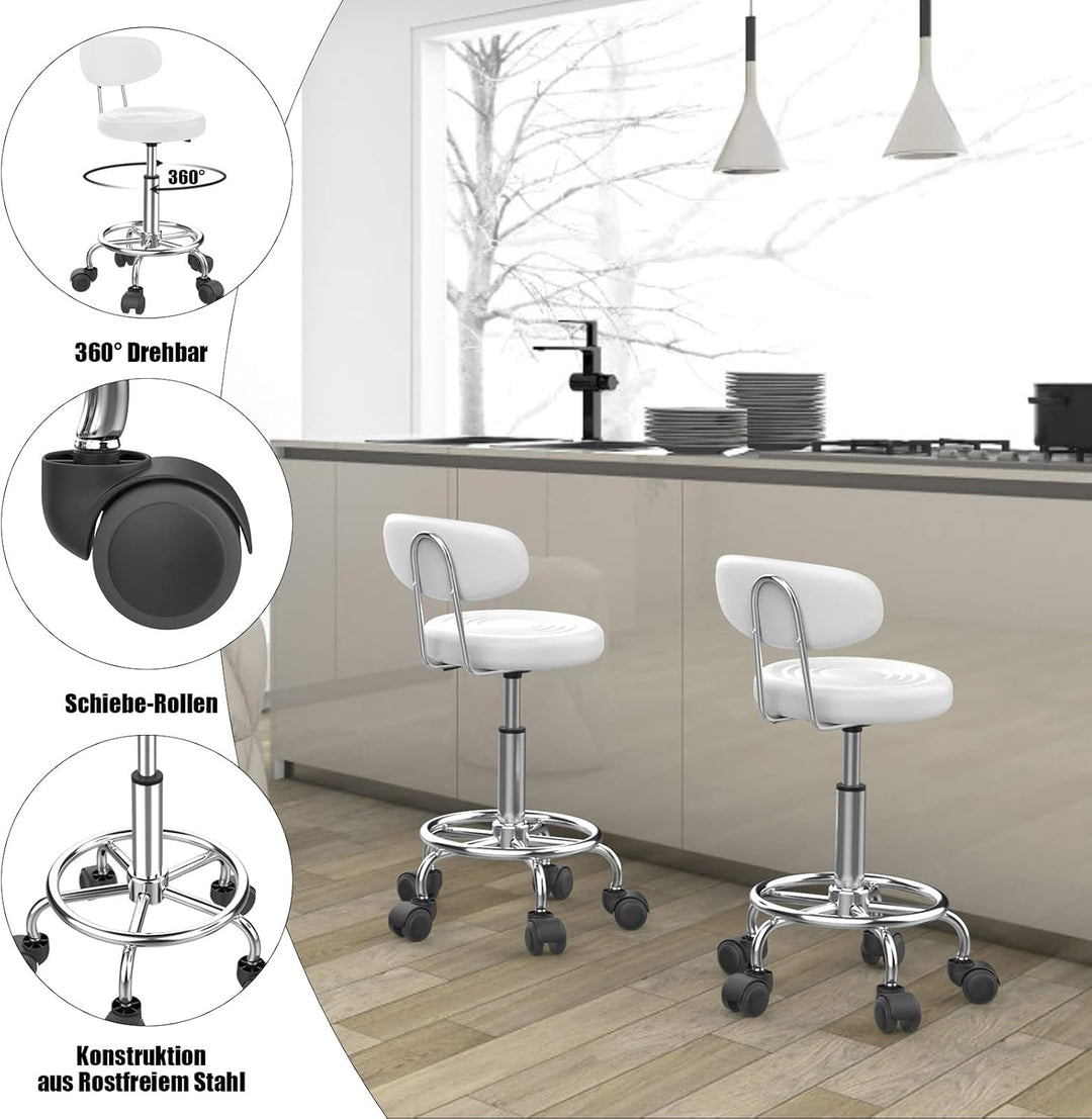 Lvhecforhm Arbeitshocker 2er Set, Bürostuhl mit Lehne, Rollhocker Höhenverstellbar, 360° Rotating Se