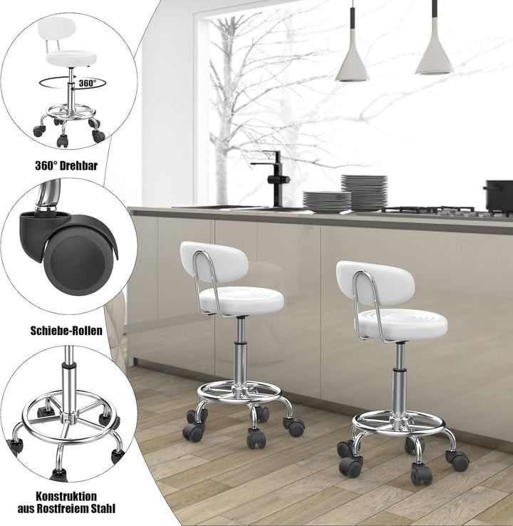 Lvhecforhm Arbeitshocker 2er Set, Bürostuhl mit Lehne, Rollhocker Höhenverstellbar, 360° Rotating Se