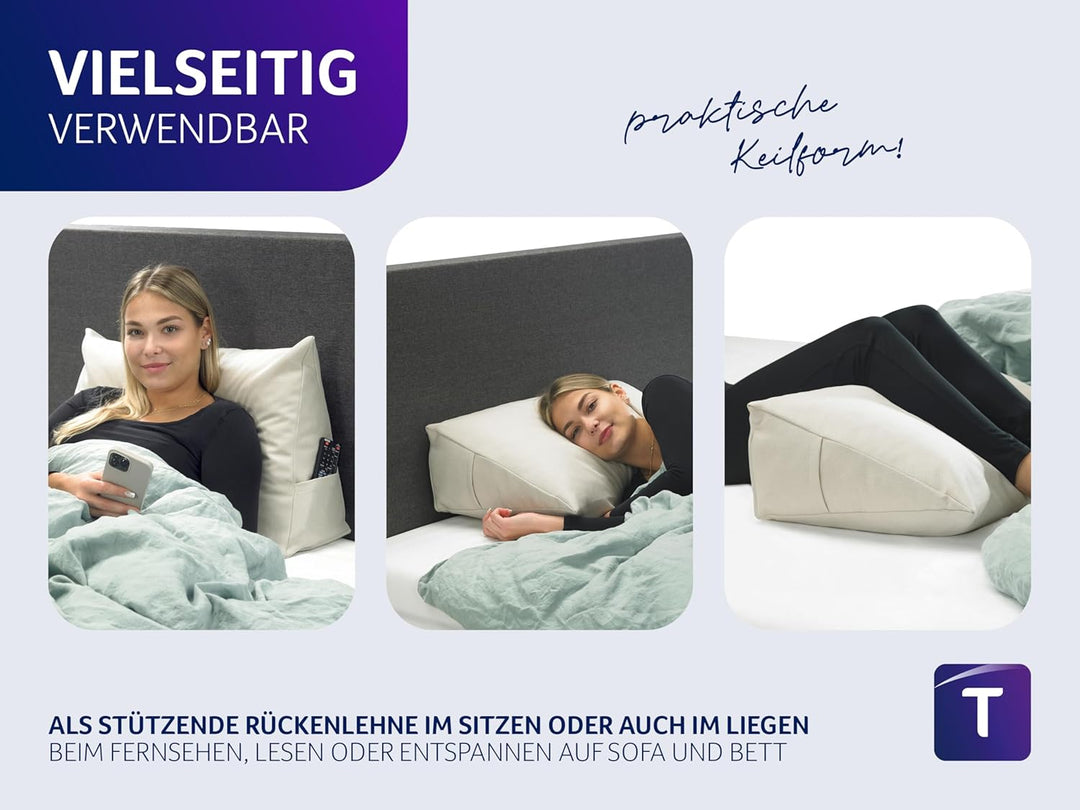 Traumnacht Cozy Rückenkissen, Lesekissen, 70 x 40 cm beige, abnehmbarer, waschbarer Bezug aus 100% P