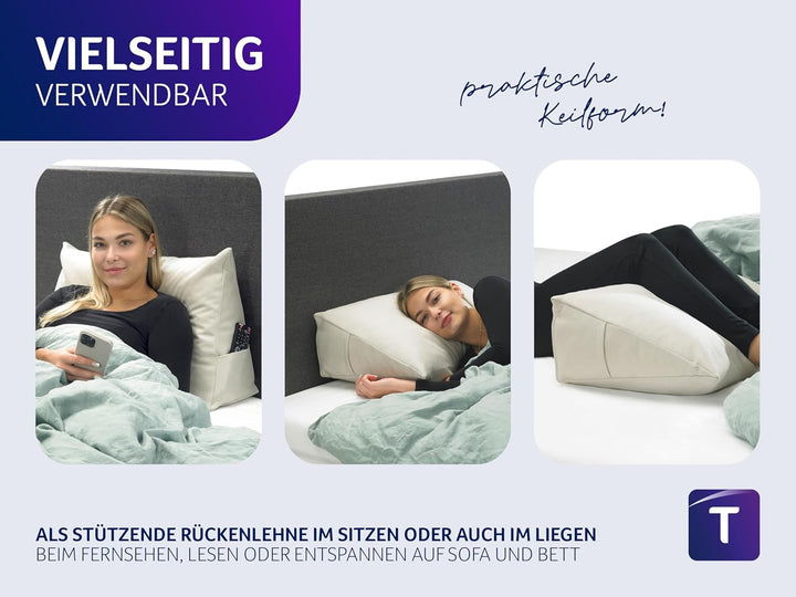 Traumnacht Cozy Rückenkissen, Lesekissen, 70 x 40 cm beige, abnehmbarer, waschbarer Bezug aus 100% P