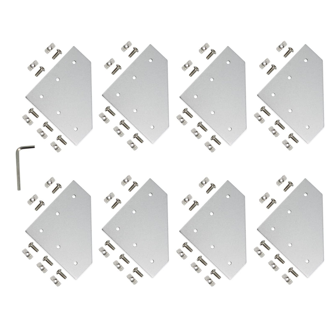 Zeberoxyz 8 STÜCKE Silber L Form Eckhalterplatte mit Schrauben und T-Muttern, 5-Loch 90 Grad Joint B