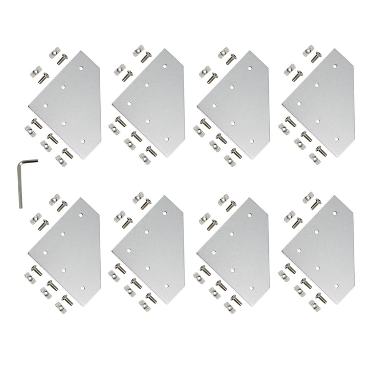 Zeberoxyz 8 STÜCKE Silber L Form Eckhalterplatte mit Schrauben und T-Muttern, 5-Loch 90 Grad Joint B