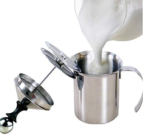 800ml de Acero Inoxidable Leche Manual Frother, Espumador Leche con Doble Colador, Jarra espumadora