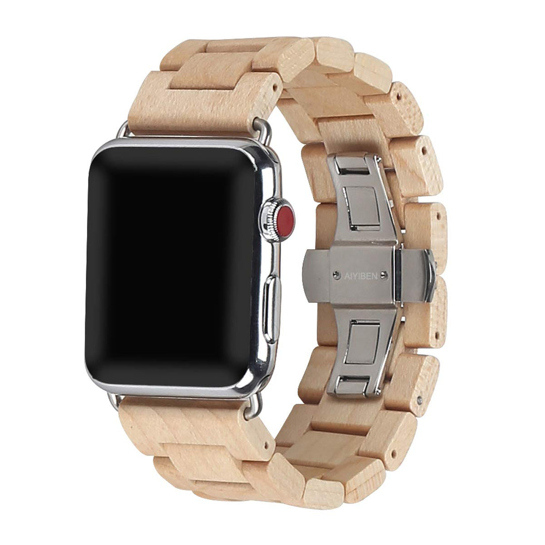 AIYIBEN Uhrenarmband aus Holz 42mm/44mm/45mm/49mm mit Schmetterlingsschnalle aus Edelstahl, kompatib