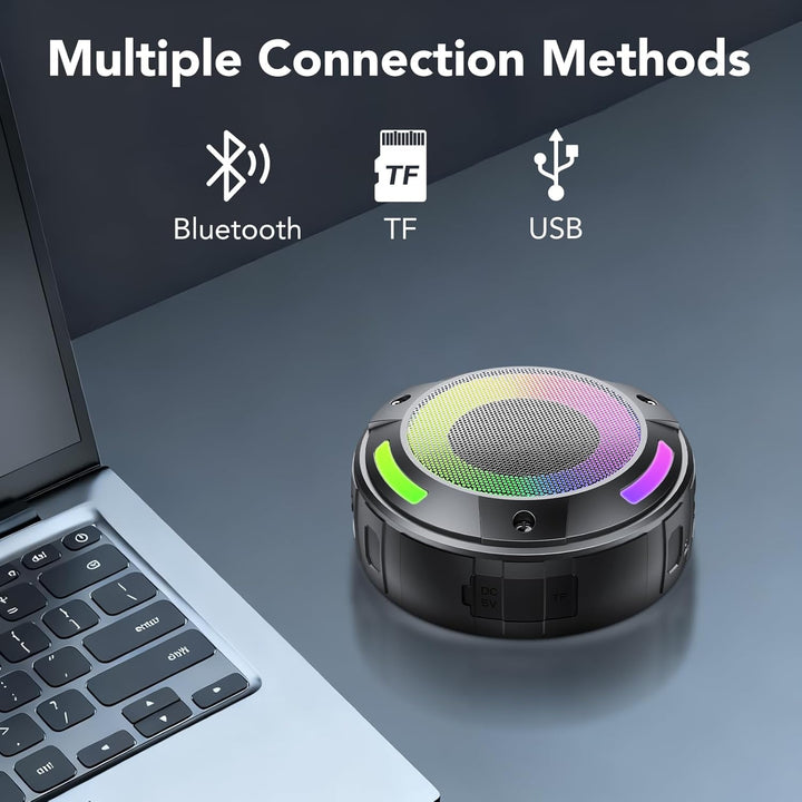 Tragbarer Mini Bluetooth Lautsprecher, Musikbox Bluetooth mit Licht, Kräftiger Klang, IP68 Wasserdic